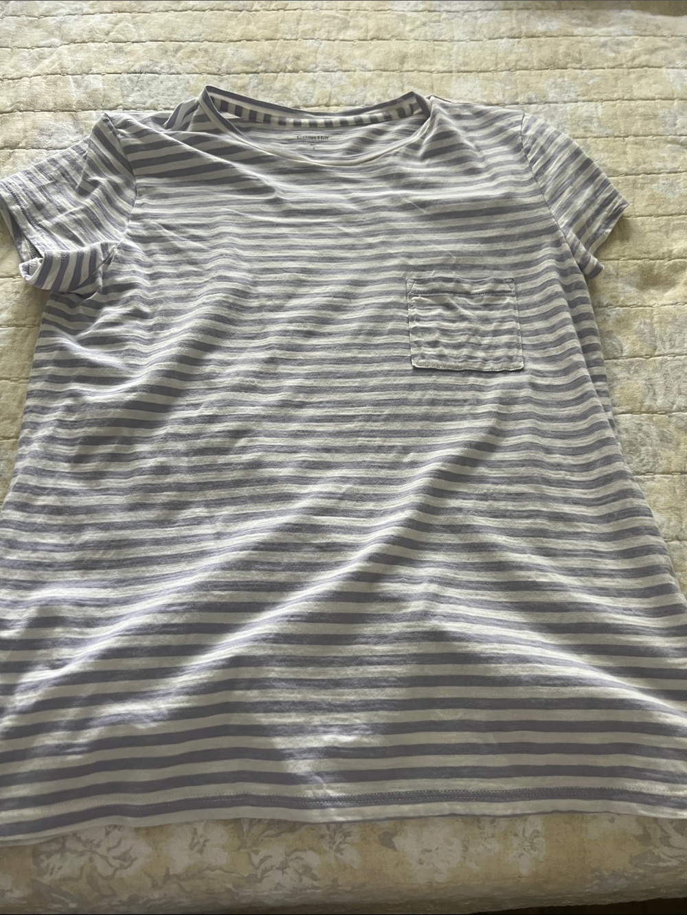 Garnet Hill Cream and Gray Striped Crew Tee